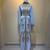 Sky Blue Embroidered Hooded Kaftan Dress with Gold Detailing Stitched Dresses
