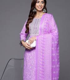 Floral Printed Thread Work Kurta with Trousers & Dupatta