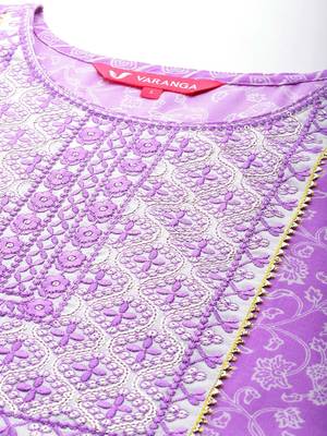 Floral Printed Thread Work Kurta with Trousers & Dupatta 3