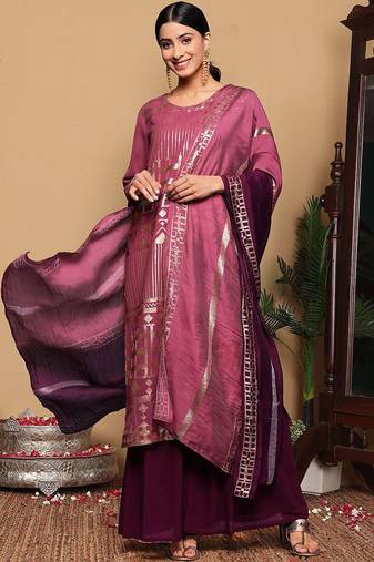 Women Embroidered Regular Sequinned Kurta with Sharara & With Dupatta