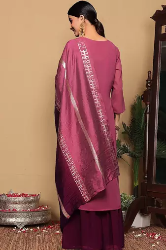Women Embroidered Regular Sequinned Kurta with Sharara & With Dupatta