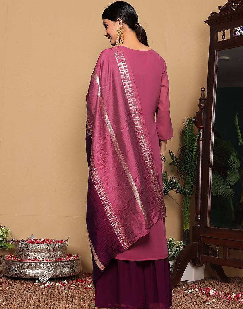 Women Embroidered Regular Sequinned Kurta with Sharara & With Dupatta