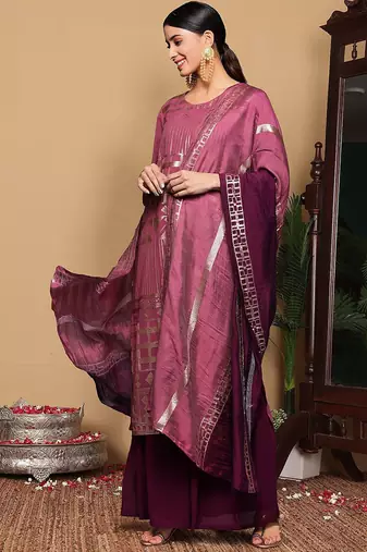 Women Embroidered Regular Sequinned Kurta with Sharara & With Dupatta