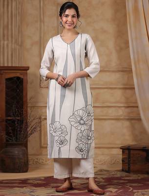 women floral printed regular thread work  cotton kurta with trousers & with dupatta 6