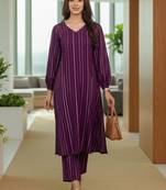 Women Striped Regular Silk Crepe Kurta with Trousers