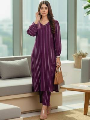 Women Striped Regular Silk Crepe Kurta with Trousers 2