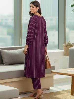Women Striped Regular Silk Crepe Kurta with Trousers 4