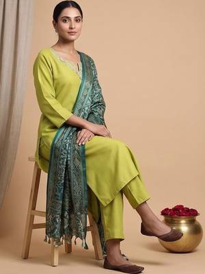 Women Ethnic Motifs Embroidered Regular Thread Work Kurta with Trousers & With Dupatta 1