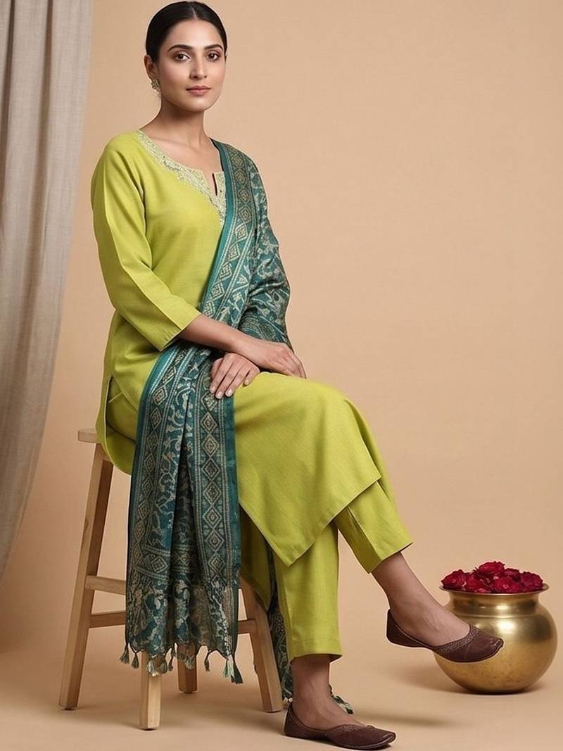 Women Ethnic Motifs Embroidered Regular Thread Work Kurta with Trousers & With Dupatta