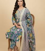 Women Floral Printed Regular Mirror Work Pure Cotton Kurta with Trousers & With Dupatta