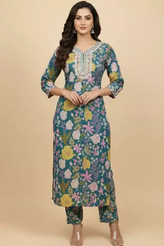 Women Floral Printed Regular Mirror Work Pure Cotton Kurta with Trousers & With Dupatta