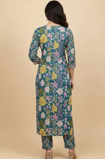 Women Floral Printed Regular Mirror Work Pure Cotton Kurta with Trousers & With Dupatta