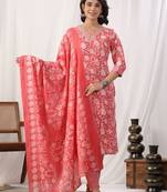 Women Floral Printed Regular Kurta with Trousers & With Dupatta