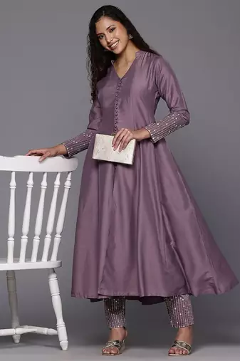Sequinned Panelled Pure Silk Kurta with Trouser
