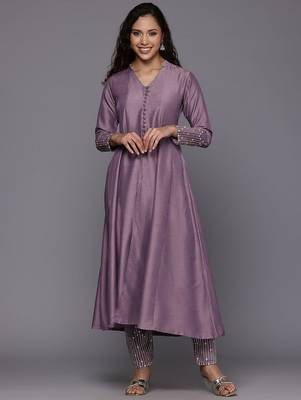 Sequinned Panelled Pure Silk Kurta with Trouser 4