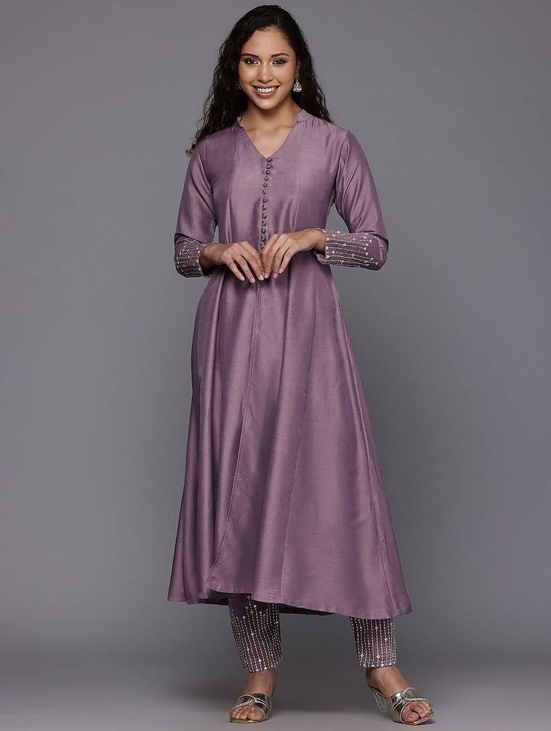 Sequinned Panelled Pure Silk Kurta with Trouser