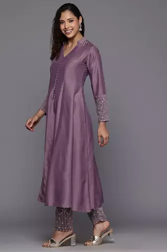 Sequinned Panelled Pure Silk Kurta with Trouser