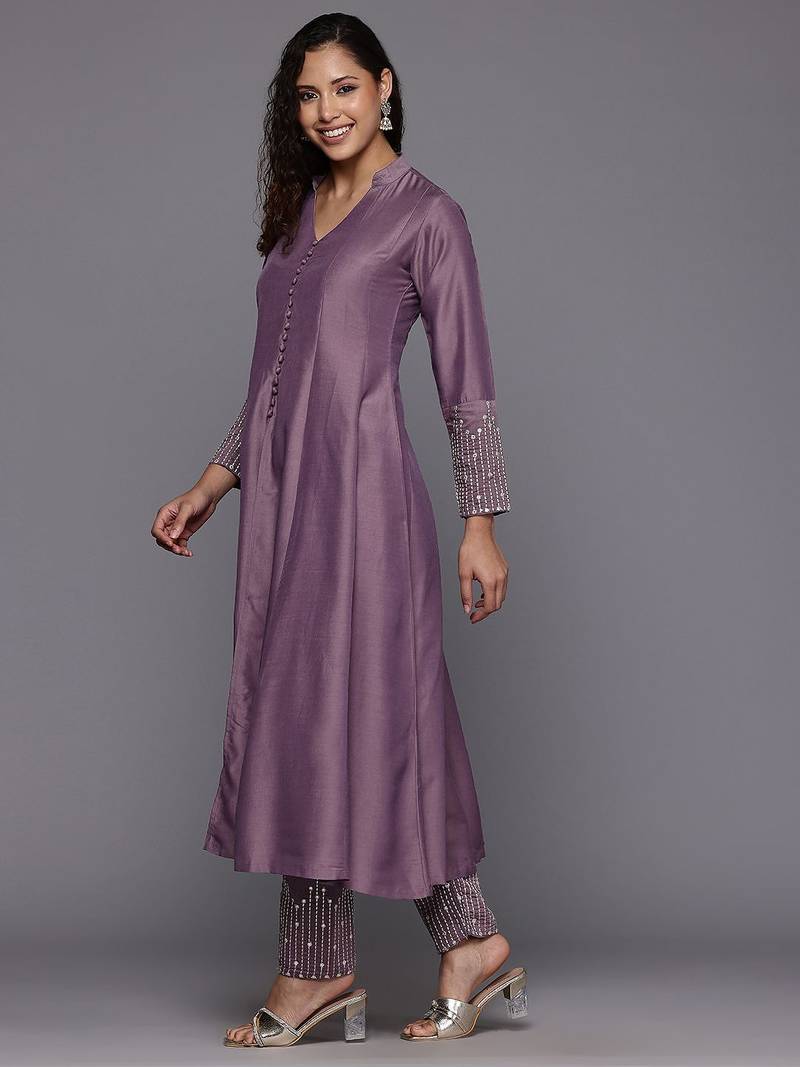 Sequinned Panelled Pure Silk Kurta with Trouser