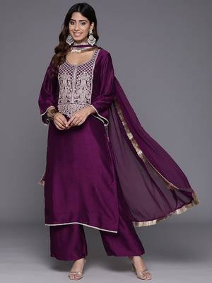 Women Ethnic Motifs Embroidered Kurta with Palazzos & With Dupatta 1