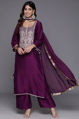 Women Ethnic Motifs Embroidered Kurta with Palazzos & With Dupatta