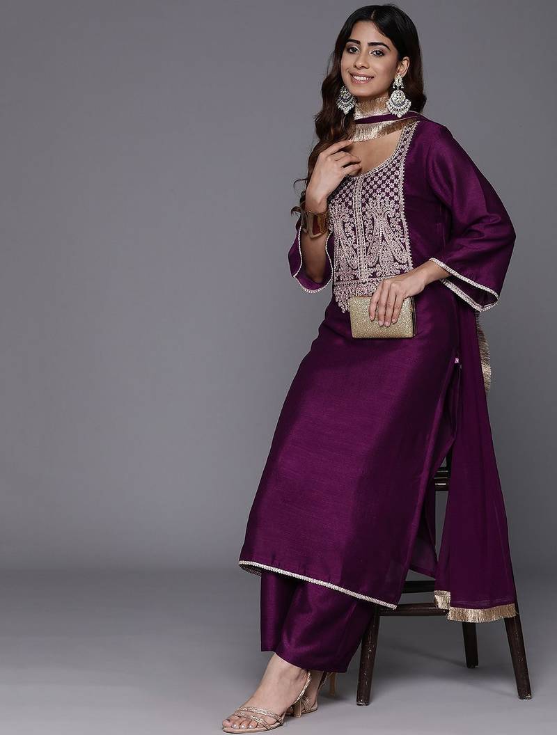 Women Ethnic Motifs Embroidered Kurta with Palazzos & With Dupatta