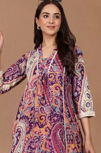 Women Paisley Printed Cotton A-Line Kurta with Trousers