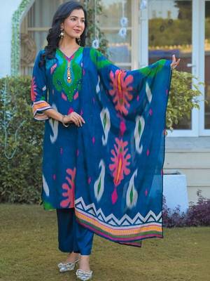 Women Ethnic Motifs Printed Regular Sequinned Kurta with Trousers & With Dupatta 1