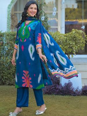 Women Ethnic Motifs Printed Regular Sequinned Kurta with Trousers & With Dupatta 3