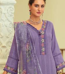 Geometric Printed Notch Neck Thread Work Pure Cotton Kurta With Trouser & Dupatta