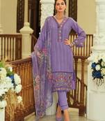 Geometric Printed Notch Neck Thread Work Pure Cotton Kurta With Trouser & Dupatta