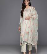 Floral Printed Regular Thread Work Pure Silk Kurta with Trousers & Dupatta