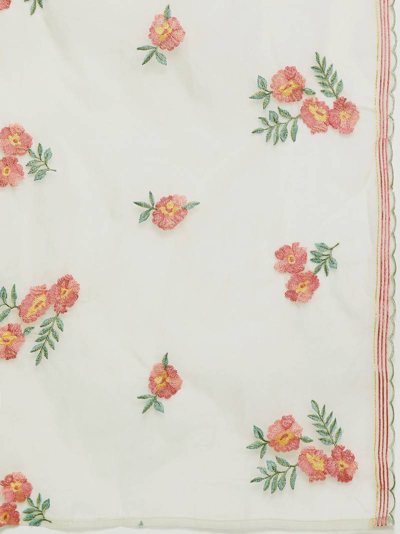 Floral Printed Regular Thread Work Pure Silk Kurta with Trousers & Dupatta