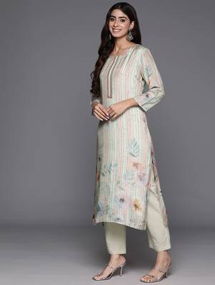 Floral Printed Regular Thread Work Pure Silk Kurta with Trousers & Dupatta 5