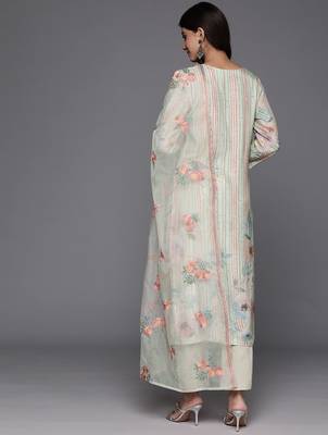 Floral Printed Regular Thread Work Pure Silk Kurta with Trousers & Dupatta 6
