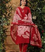 Floral Printed V-Neck Pure Cotton Kurta With Trousers & Dupatta