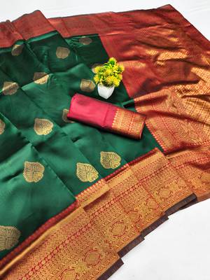 Sea green art silk blend banarasi jacquard motif work saree with unstitched blouse piece 6