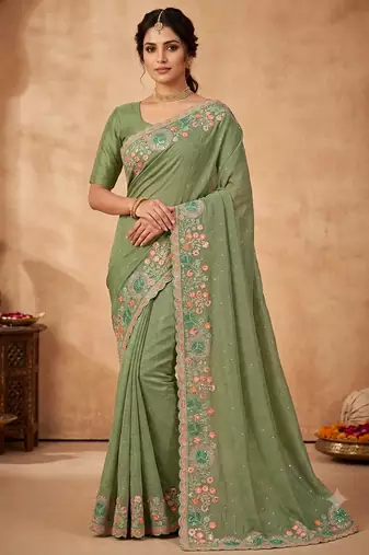 new fancy sea green party wear saree 