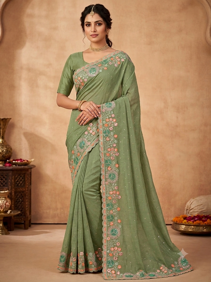 fancy sea green party wear saree 