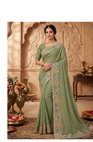 fancy sea green party wear saree  2