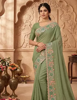 new fancy sea green party wear saree 