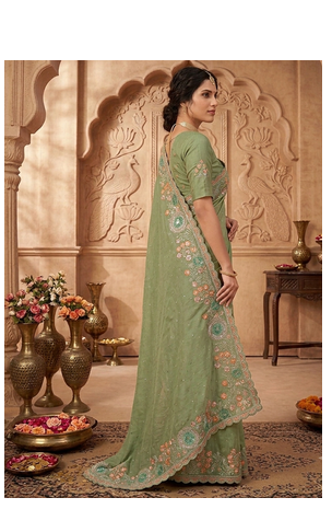 fancy sea green party wear saree  3