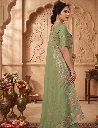new fancy sea green party wear saree 
