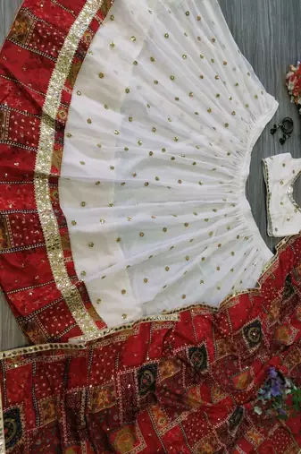 White Georgette Navratri Lehenga Choli With Dupatta