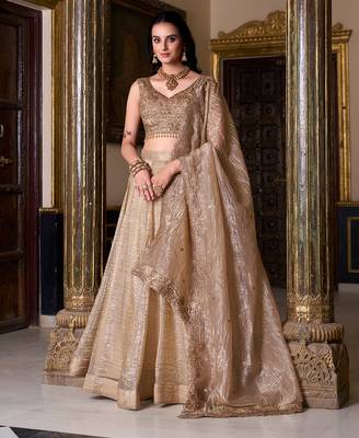 Gold Crush Fabric Chaniya Choli with Sequins Embroidery 1