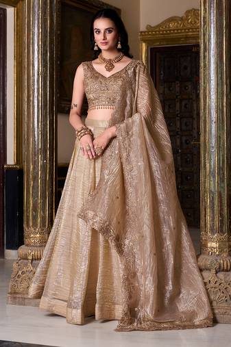 Gold Crush Fabric Chaniya Choli with Sequins Embroidery