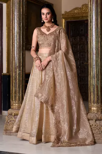 Gold Crush Fabric Chaniya Choli with Sequins Embroidery