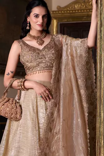 Gold Crush Fabric Chaniya Choli with Sequins Embroidery