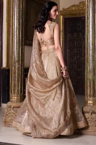 Gold Crush Fabric Chaniya Choli with Sequins Embroidery