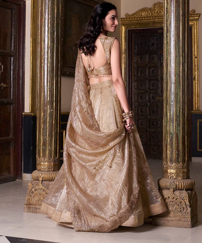 Gold Crush Fabric Chaniya Choli with Sequins Embroidery