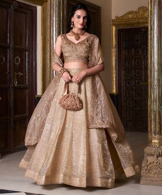 Gold Crush Fabric Chaniya Choli with Sequins Embroidery 4